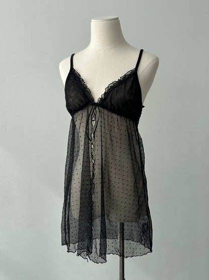 Vintage 2000s Sheer Split Polkadot Top - S