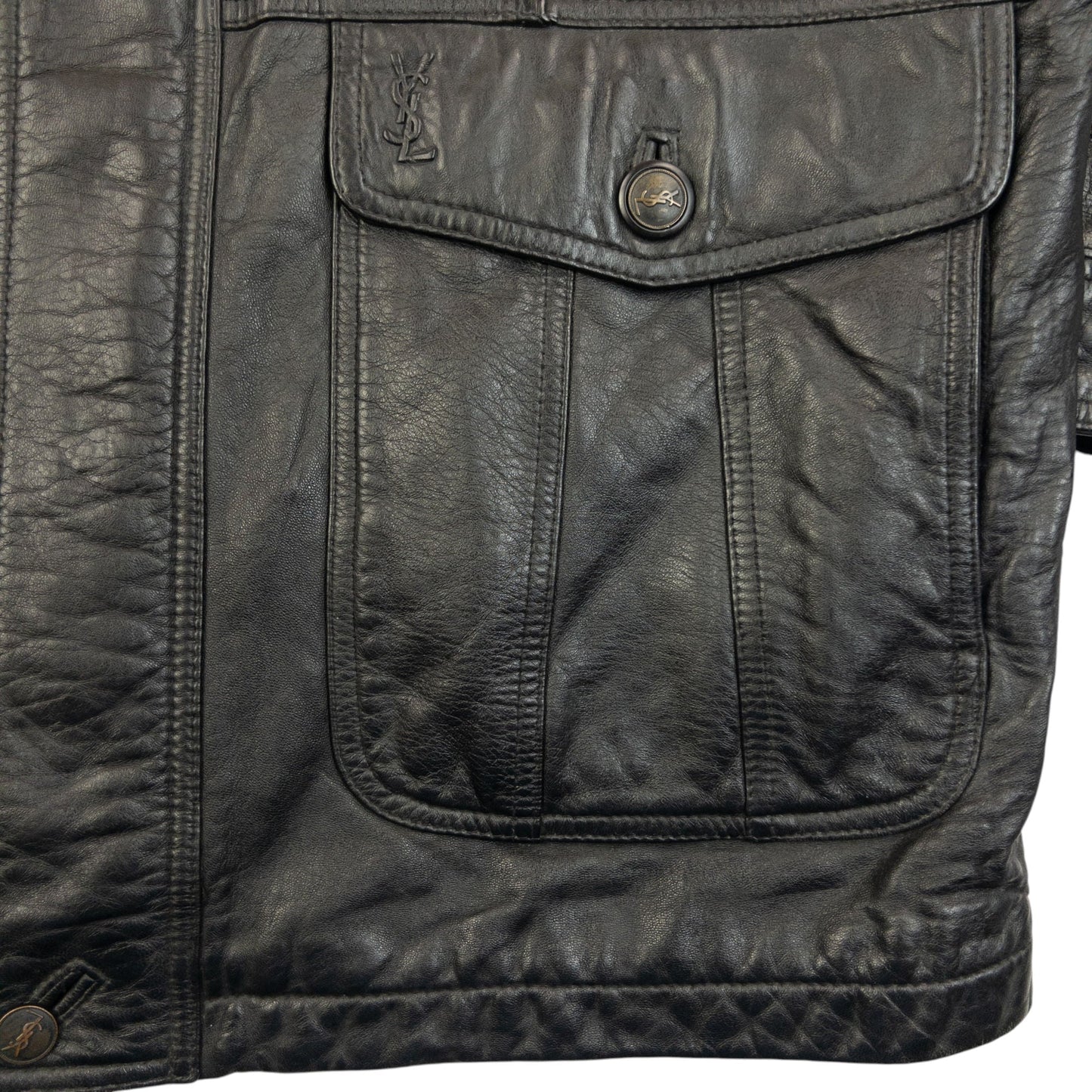 Vintage 90s YSL Yves Saint Laurent Fur Collar Leather Jacket Size L | Large, Black