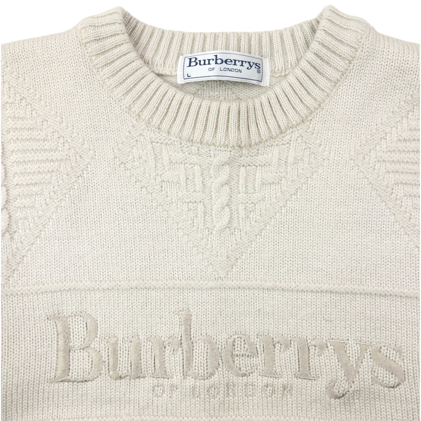 Vintage 90s Burberry Embroidered Wool Knit Jumper Womens Size S | Small, Cream