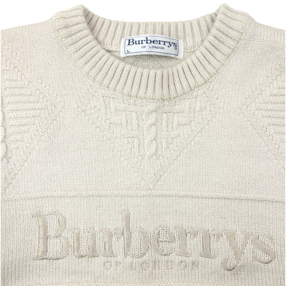 Vintage 90s Burberry Embroidered Wool Knit Jumper Womens Size S | Small, Cream