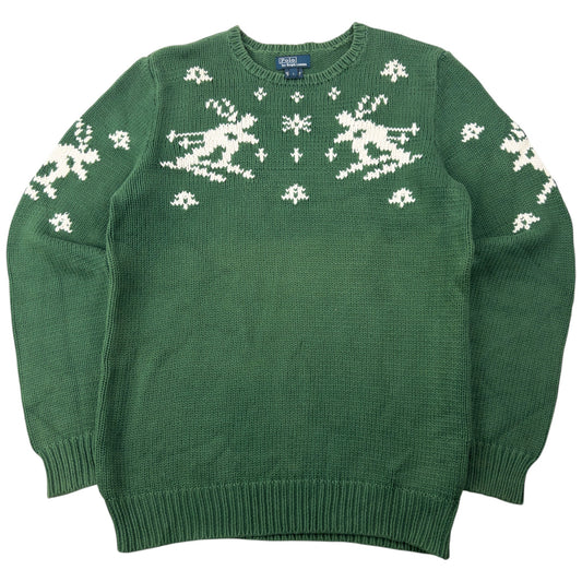 Vintage 90s Polo Ralph Lauren Knitted Skiing Jumper Size S | Small, Green