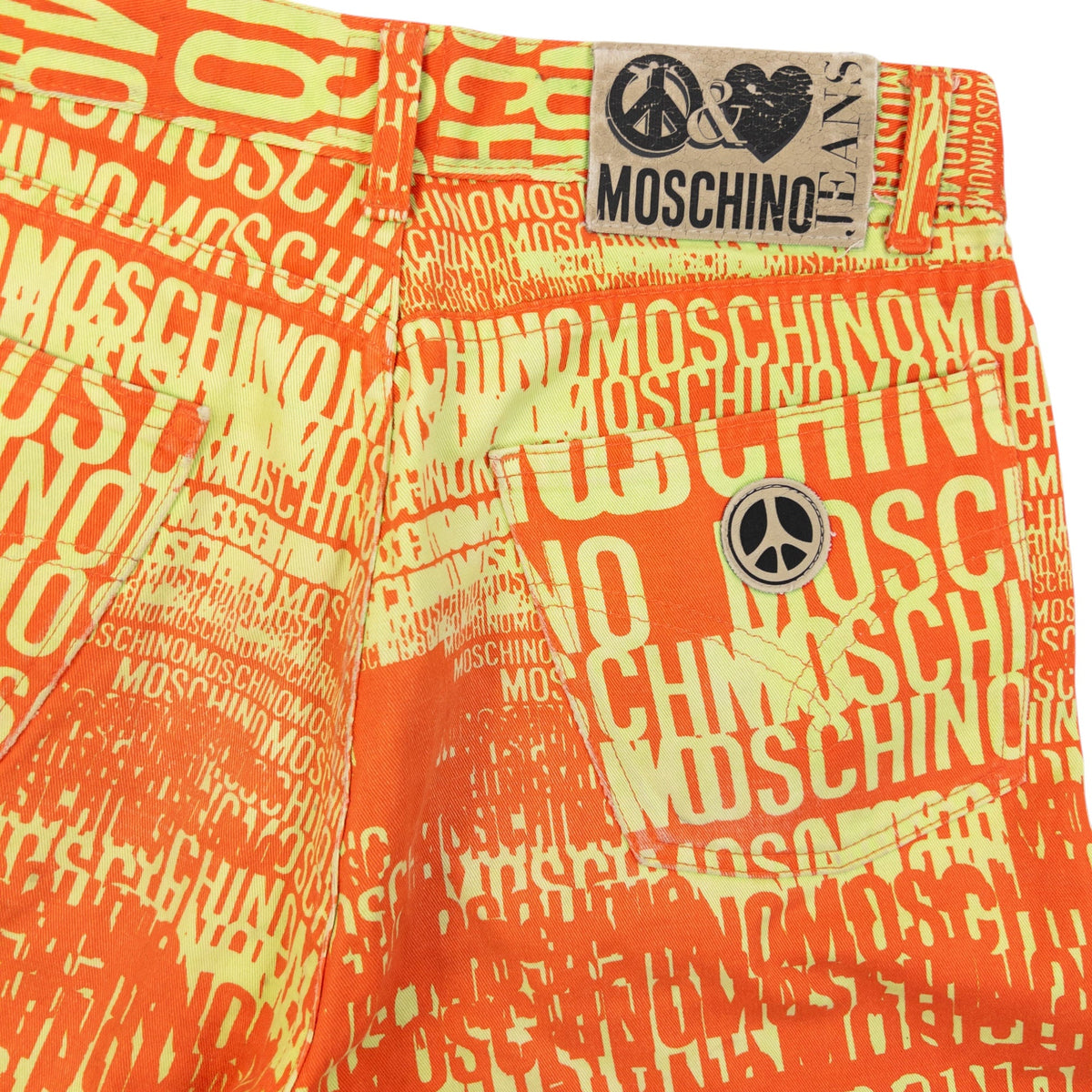 Vintage 90s Moschino Jeans Logo Text Print Trousers Size W29 | W29, Multicoloured
