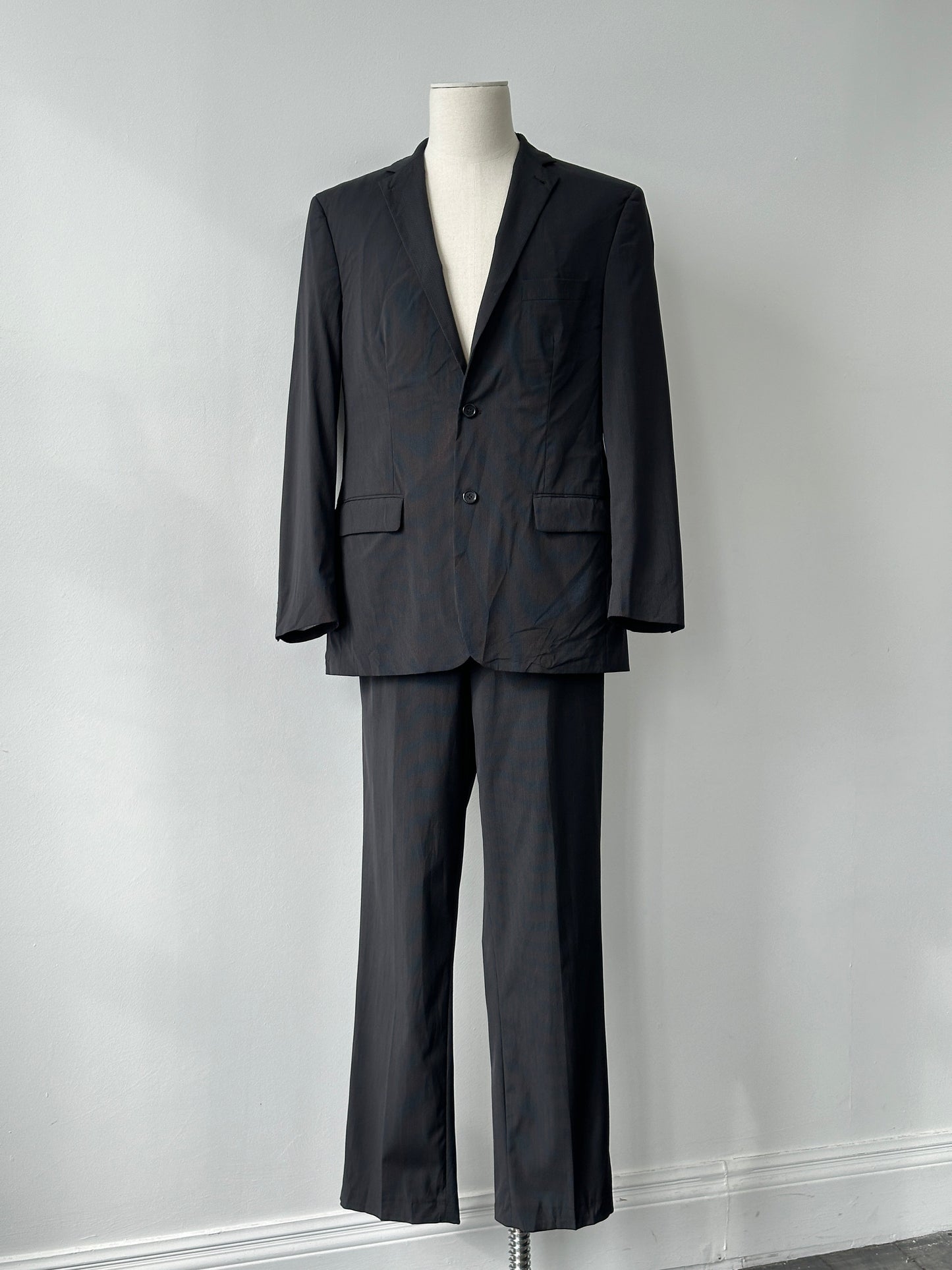 Vintage 2000s Wool Pinstripe High Neck Tailored Suit - 44R/W34