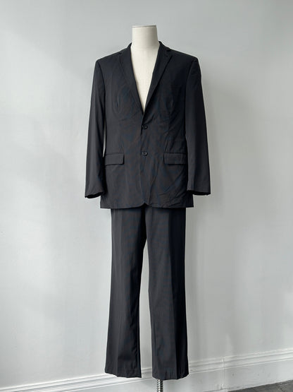 Vintage 2000s Wool Pinstripe High Neck Tailored Suit - 44R/W34