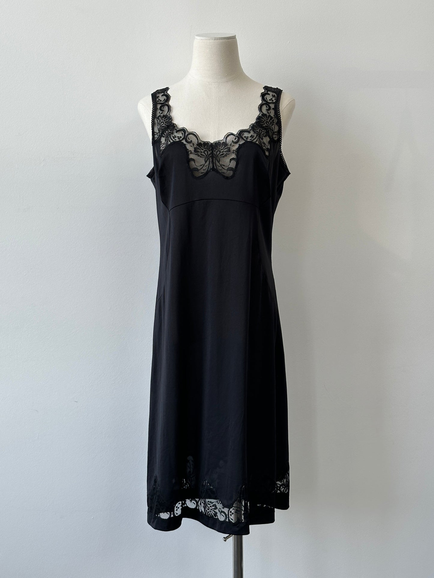 Vintage 1990s Semi Sheer Lace Midi Slip Dress - M