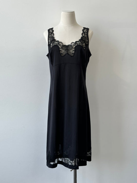 Vintage 1990s Semi Sheer Lace Midi Slip Dress - M