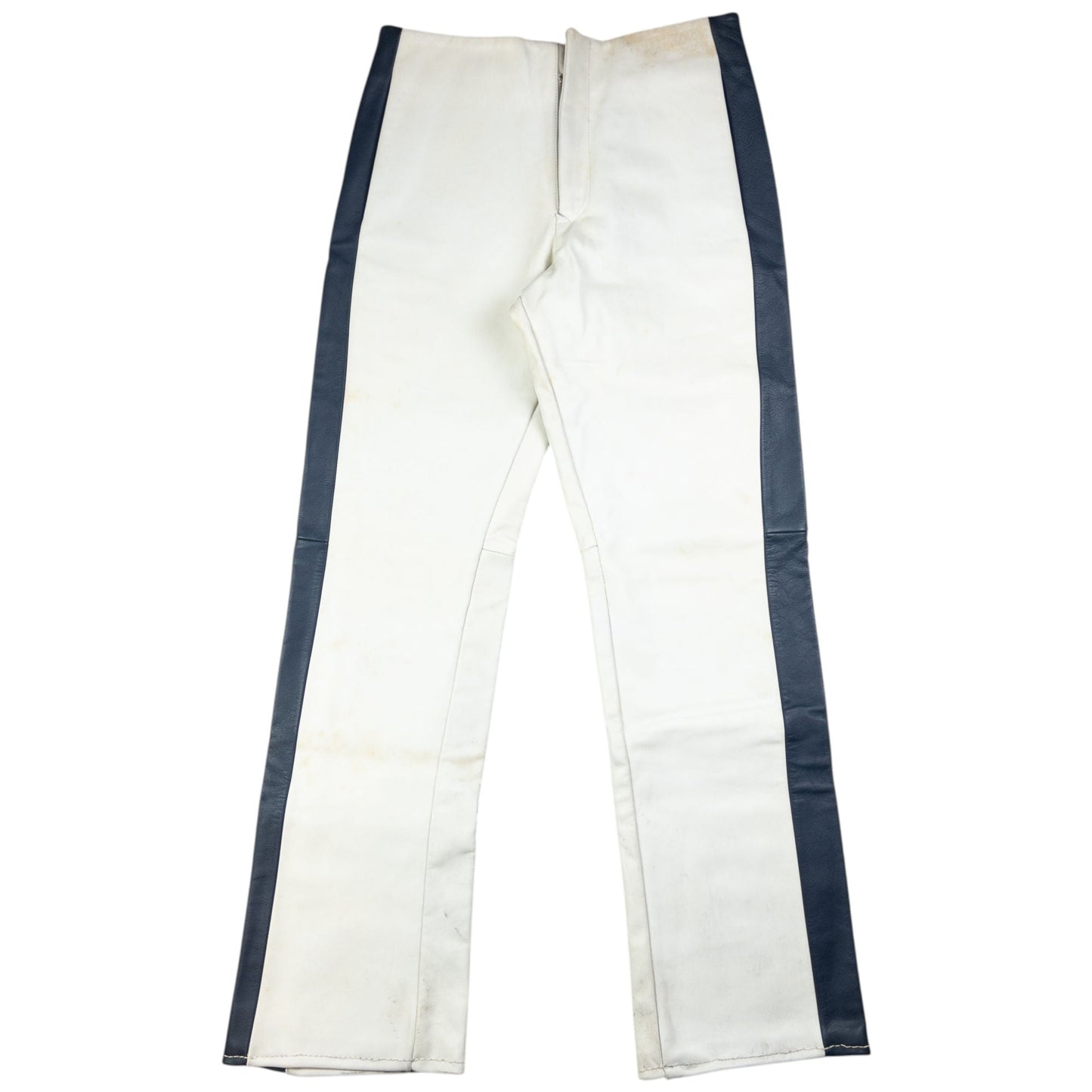 Vintage Katharine Hamnett Leather Trousers Size W30 | Medium, White, Navy