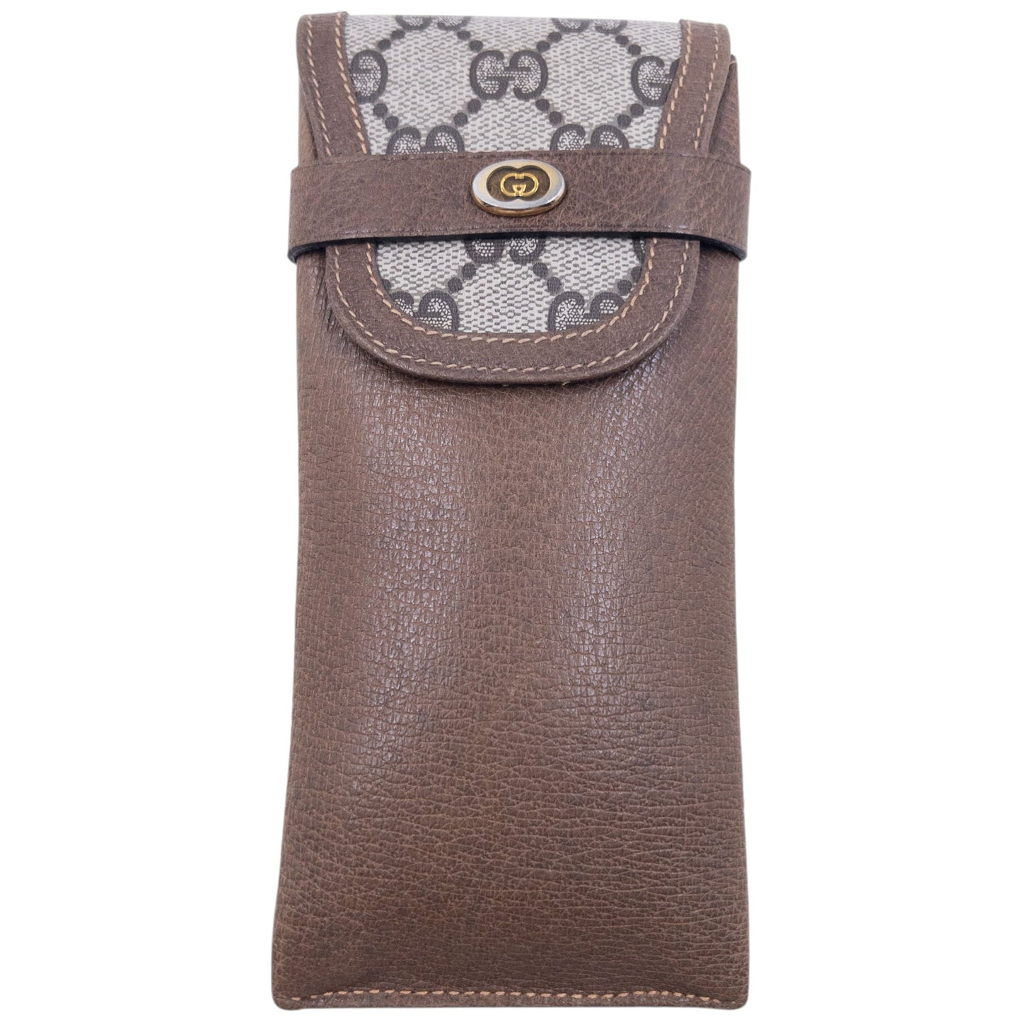 Vintage Gucci Monogram Leather Glasses Sleeve Case | O/S, Brown
