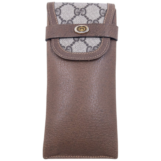Vintage Gucci Monogram Leather Glasses Sleeve Case | O/S, Brown