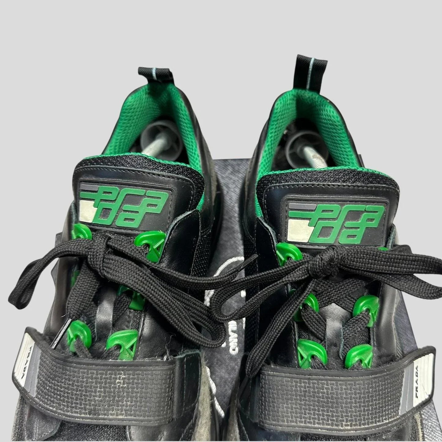 Prada 2018 Mechano Mercurio Verde Rubber + Leather Logo Trainers - UK11/11.5