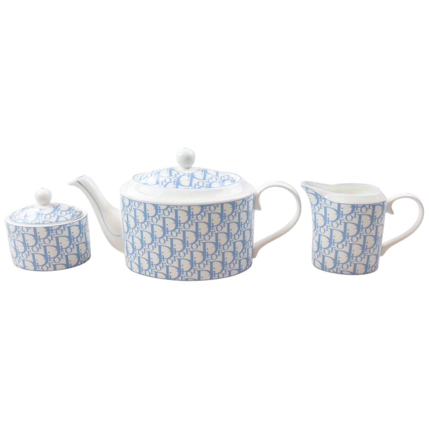 Vintage 2000s Dior Monogram Fine Bone China Tea Set | O/S, Blue