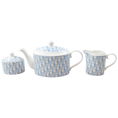 Vintage 2000s Dior Monogram Fine Bone China Tea Set | O/S, Blue
