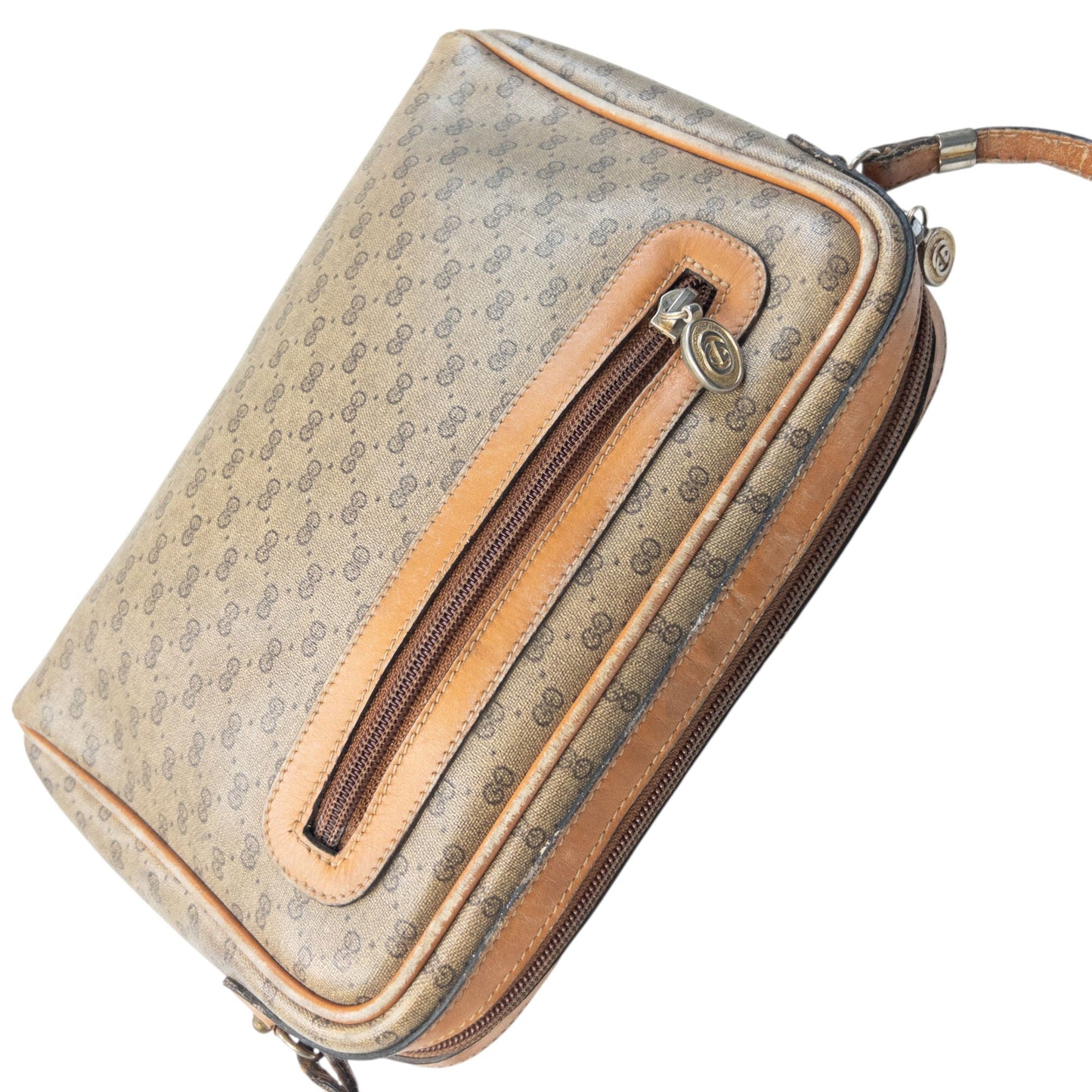 Vintage 80s Gucci Monogram Leather Crossbody Bag | O/S, Beige