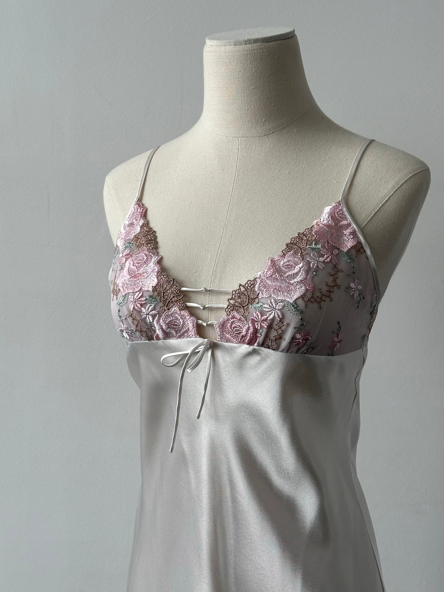 Vintage 2000s Satin Floral Lace Mini Slip Dress - XS