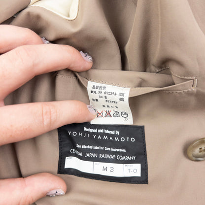Vintage 2000s Yohji Yamamoto Central Japan Railway Belt Waist Trench Jacket Size L | Large, Beige
