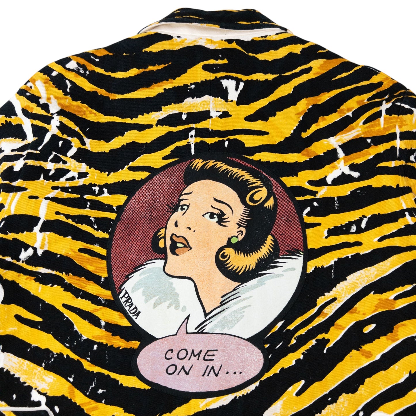 2018 Prada Tiger Stripe Pop Art Jacket Womens Size XL | XL, Yellow, Black, White