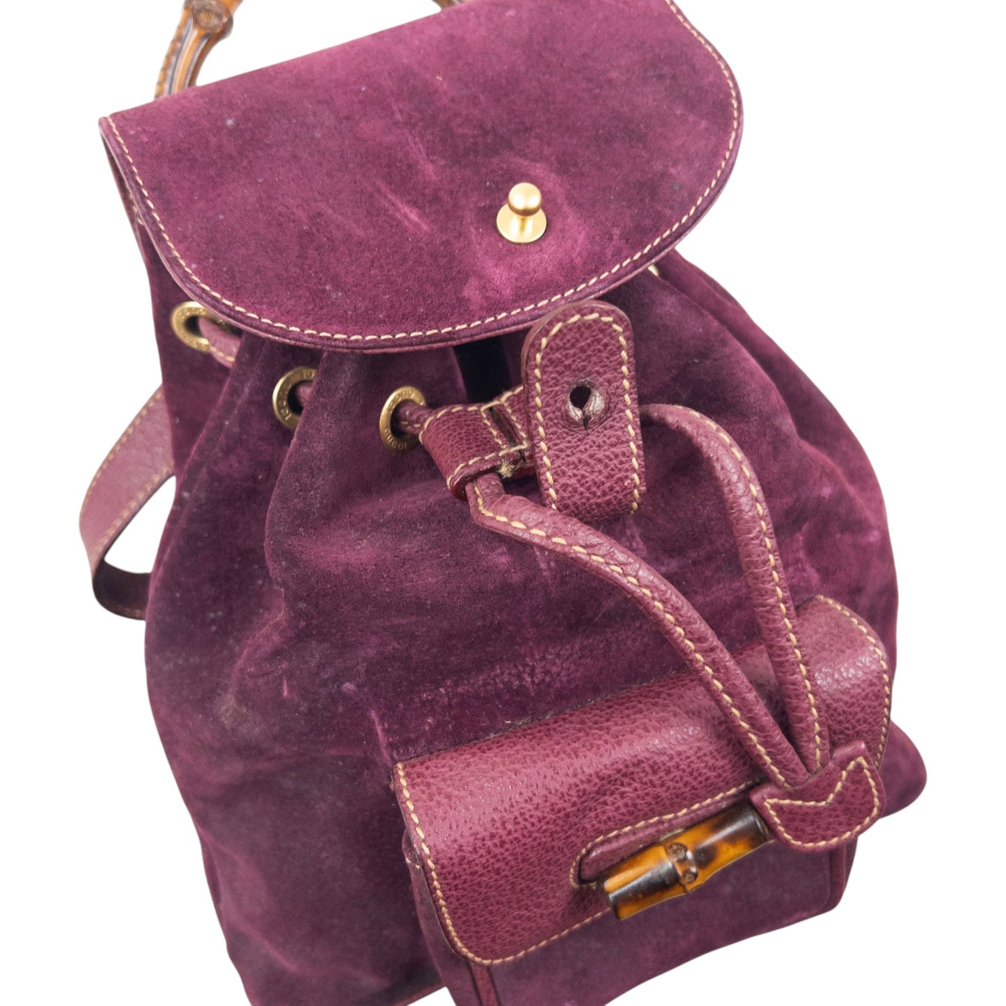 Vintage 80s Gucci Bamboo Suede Bucket Backpack | O/S, Brown