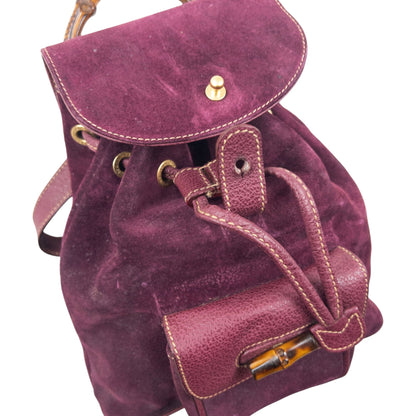Vintage 80s Gucci Bamboo Suede Bucket Backpack | O/S, Brown