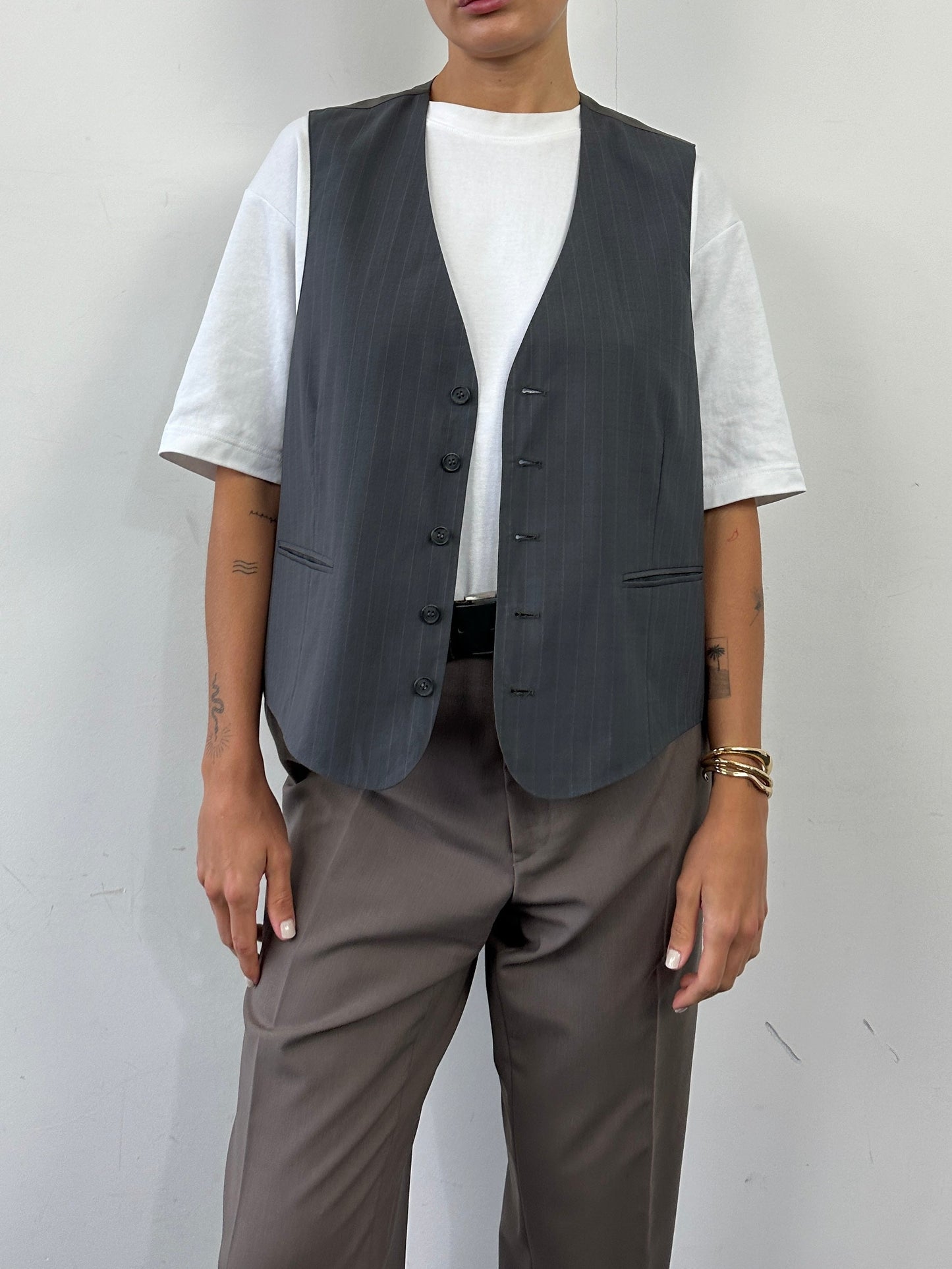 Vintage 1990s Striped Waistcoat - L