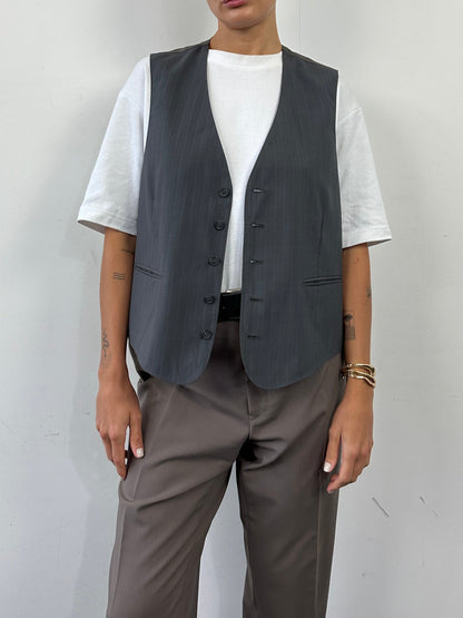 Vintage 1990s Striped Waistcoat - L