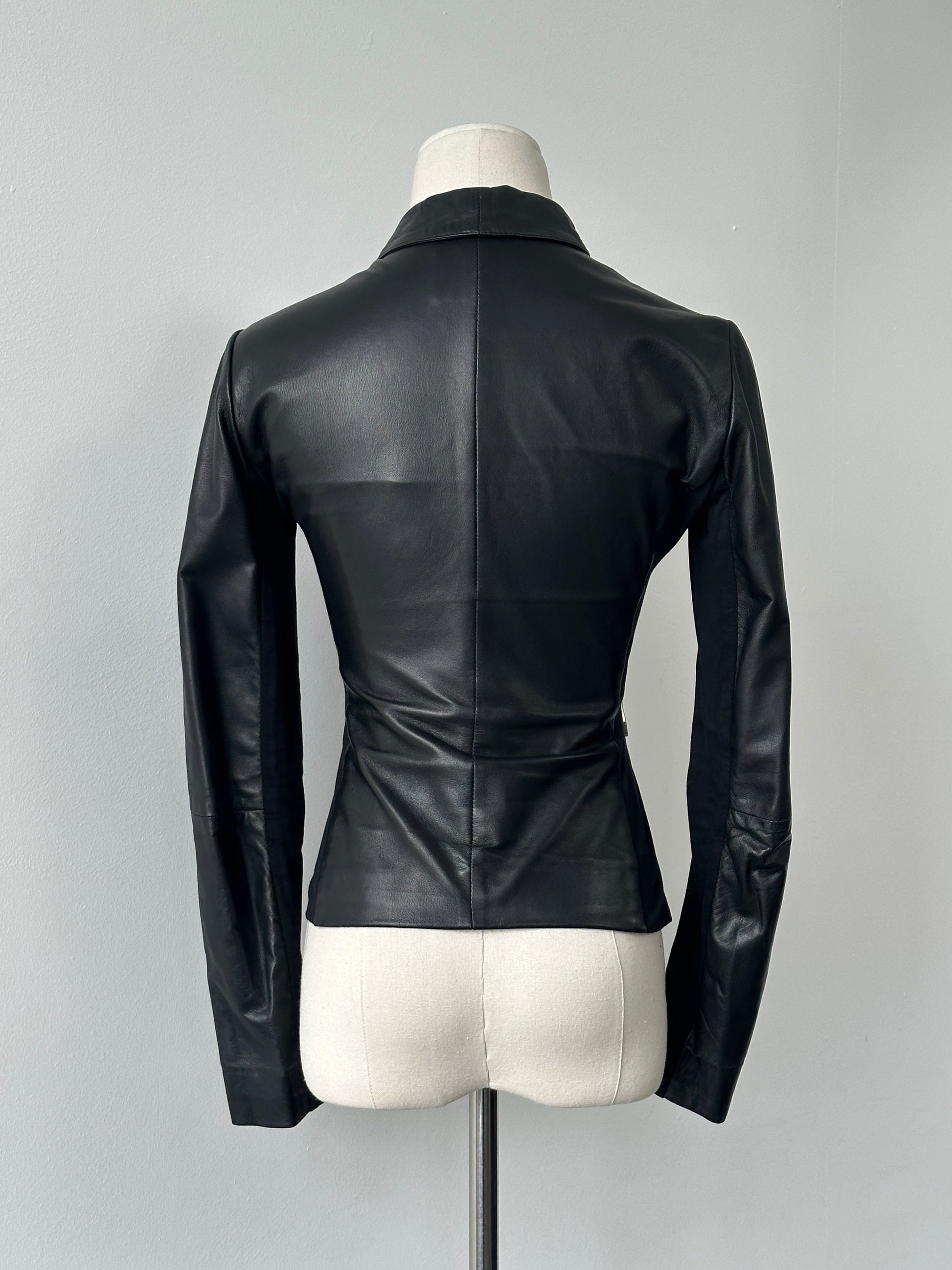 Emporio Armani Double Zip Fitted Lamb Leather Jacket - XS-S