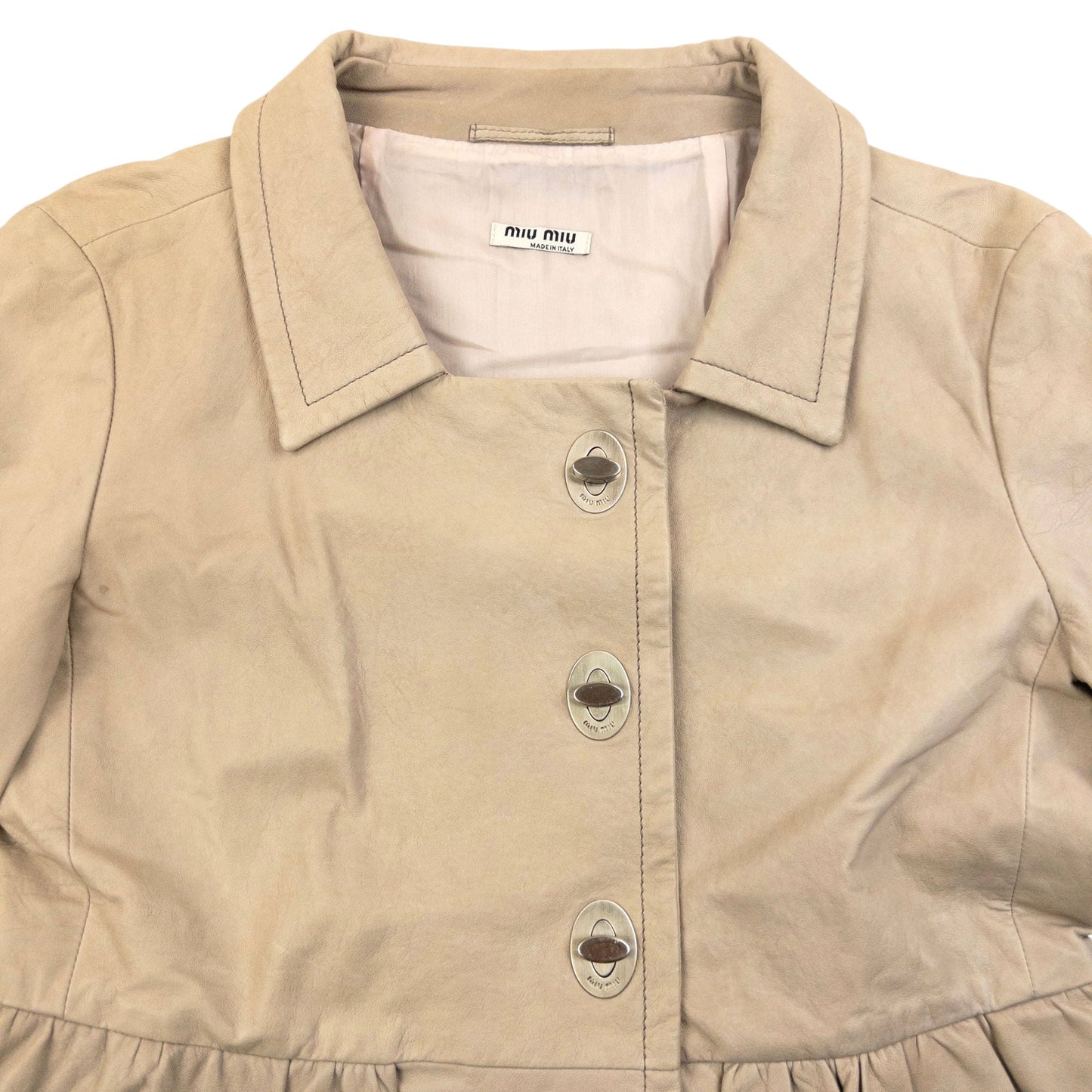 Vintage 2010 Miu Miu Leather Trench Jacket Womens Size S | Small, Beige