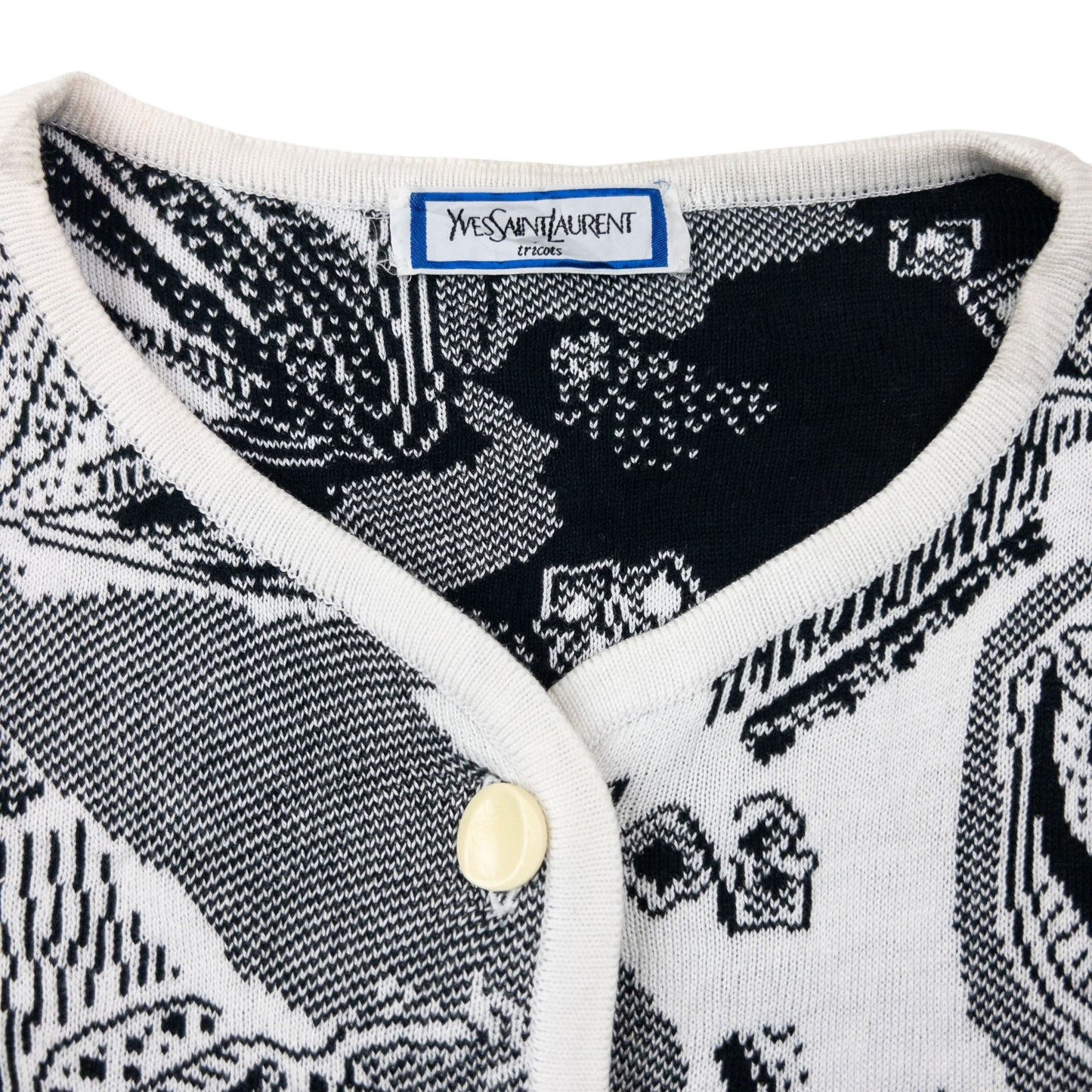 Vintage 80s YSL Yves Saint Laurent Pattern Cardigan Womens Size M | Medium, Black