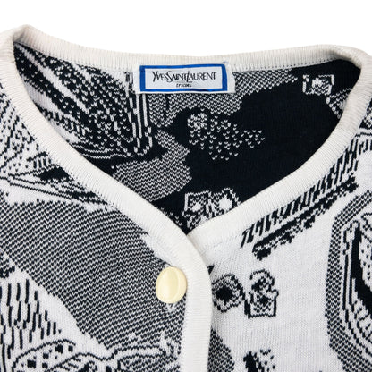 Vintage 80s YSL Yves Saint Laurent Pattern Cardigan Womens Size M | Medium, Black