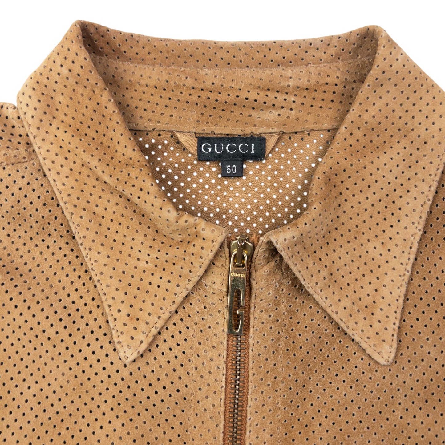 Vintage 2000s Gucci By Tom Ford Suede Perforated Lightweight Zip Up Jacket Size L | Large, Brown