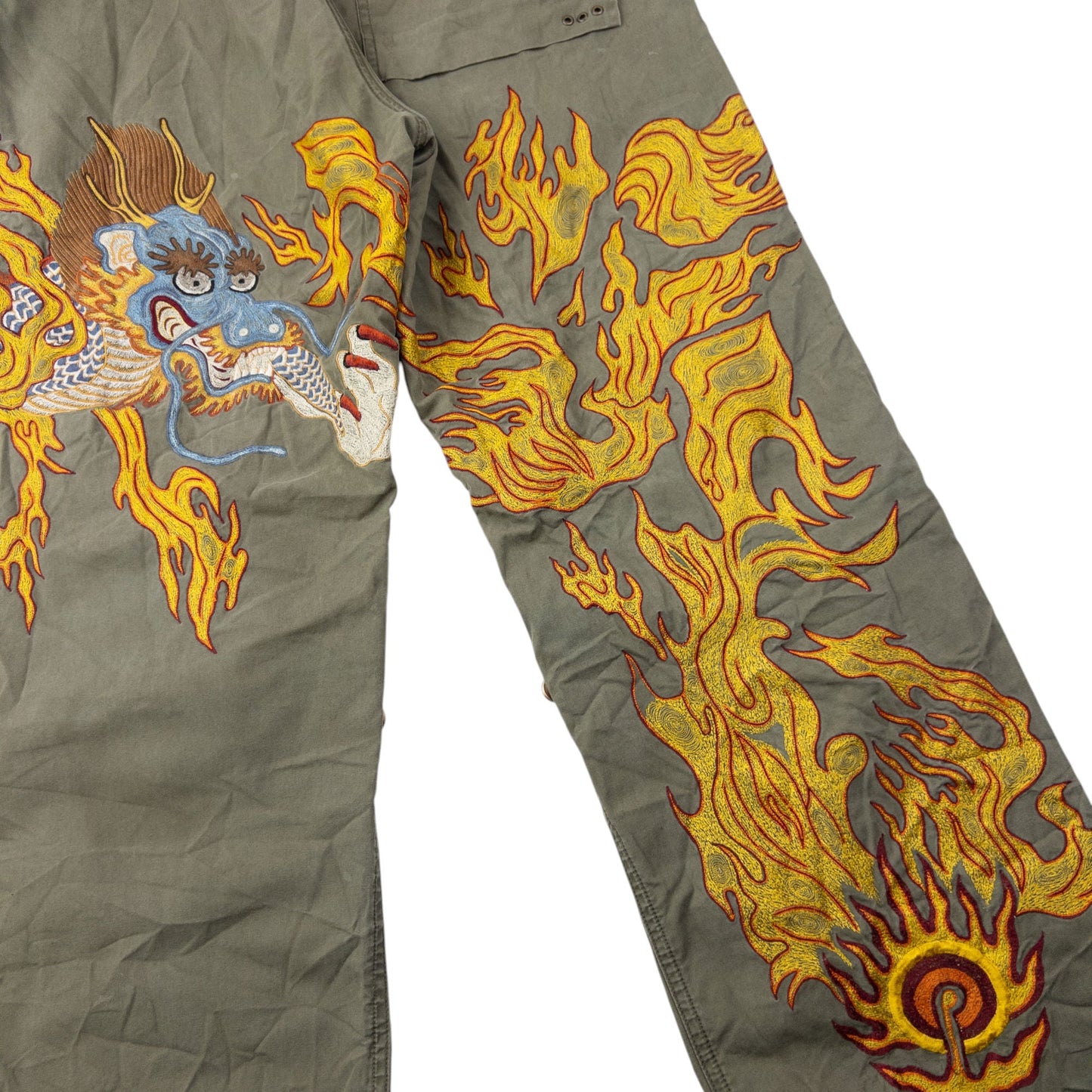 Vintage 2000s Maharishi Embroidered Dragon Roll Up Trousers Size S | Small, Multicoloured