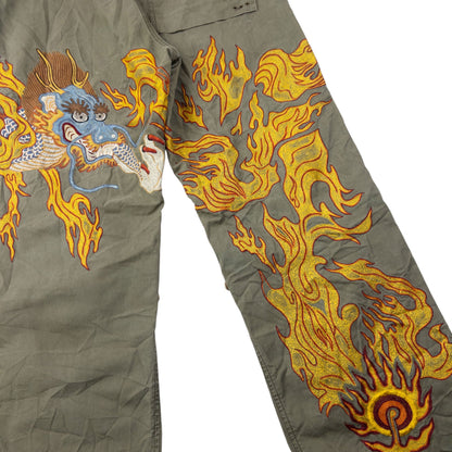 Vintage 2000s Maharishi Embroidered Dragon Roll Up Trousers Size S | Small, Multicoloured
