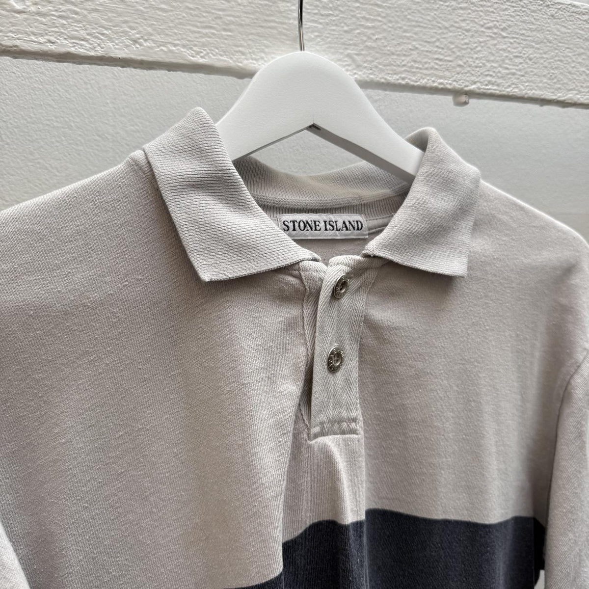 90’s Stone Island Spell-out Polo Shirt (M) | Medium, Grey