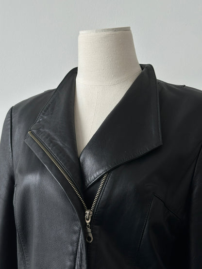 Vintage 1990s Asymmetric Fitted Leather Jacket - M