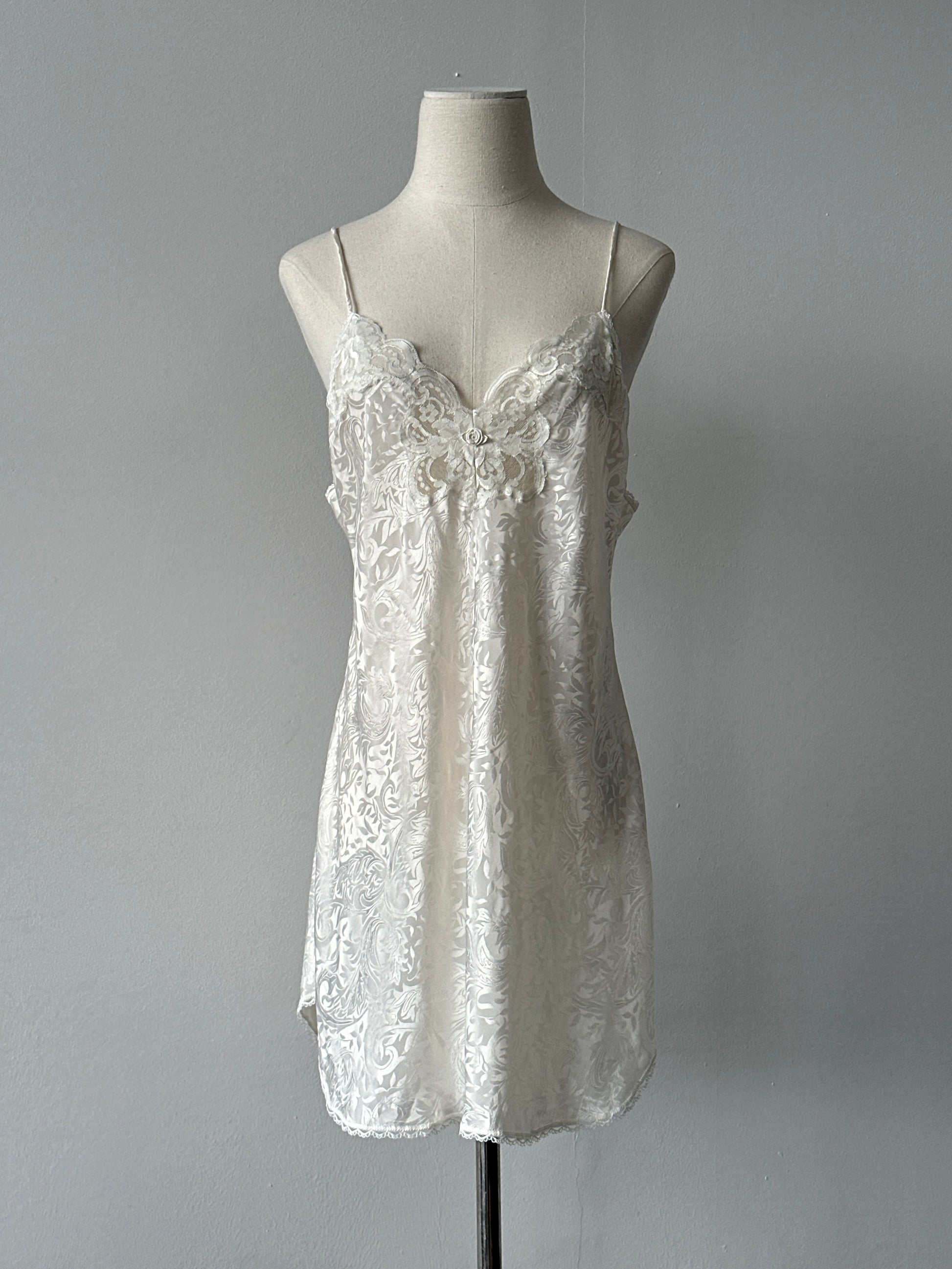 USA Vintage 1990s Satin Print Lace Midi Slip Dress - S-M