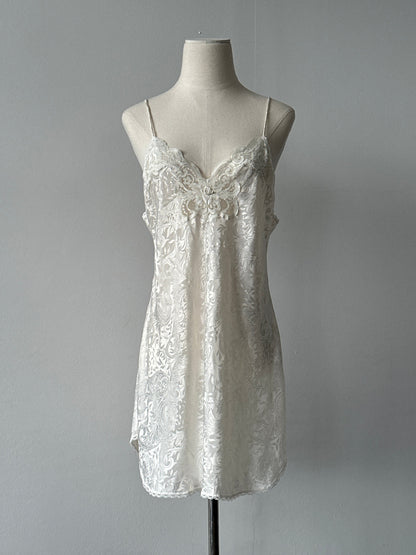 USA Vintage 1990s Satin Print Lace Midi Slip Dress - S-M