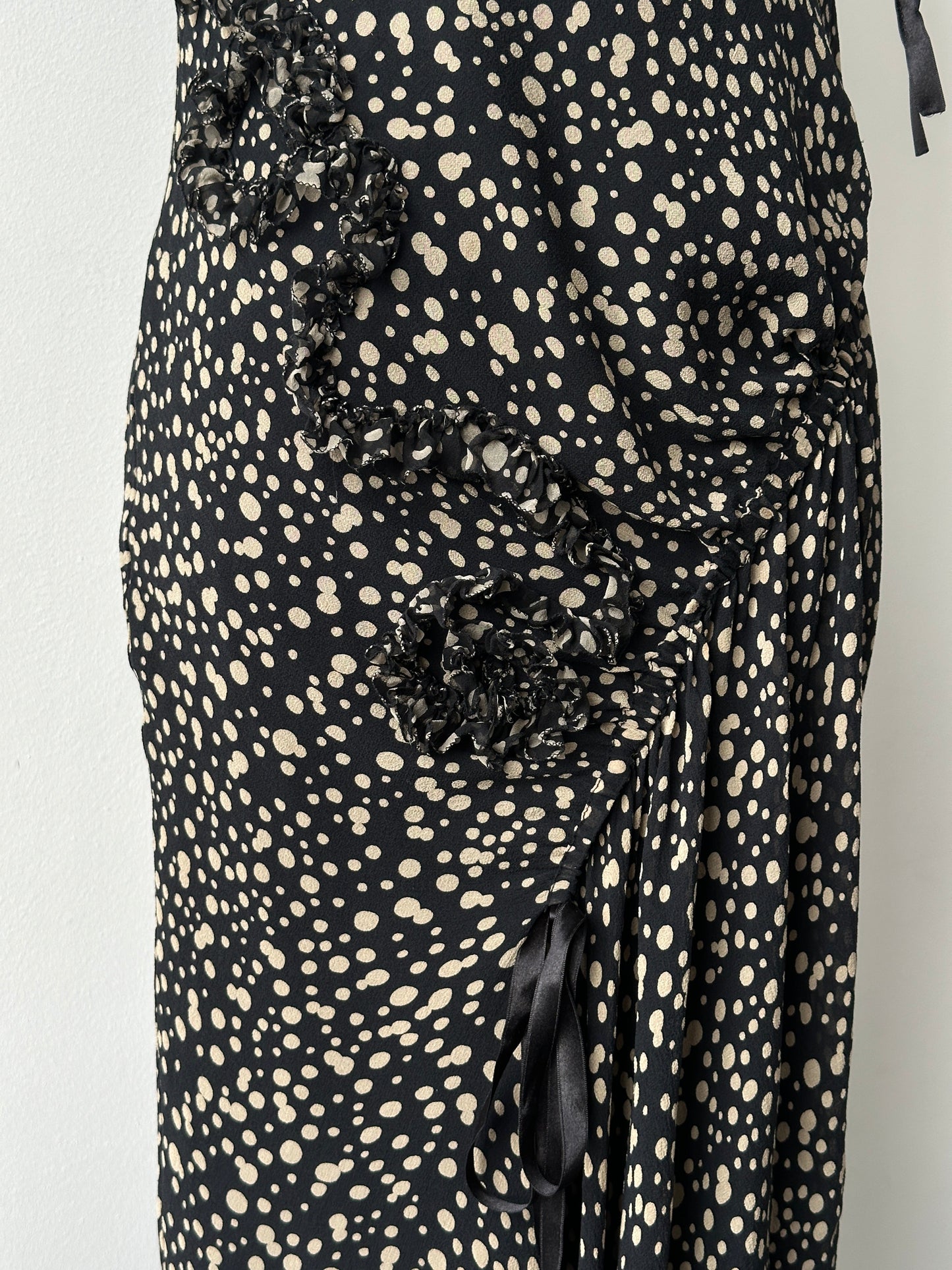Vintage 2000s Silk Asymmetric Ruffle Print Dress - S-M