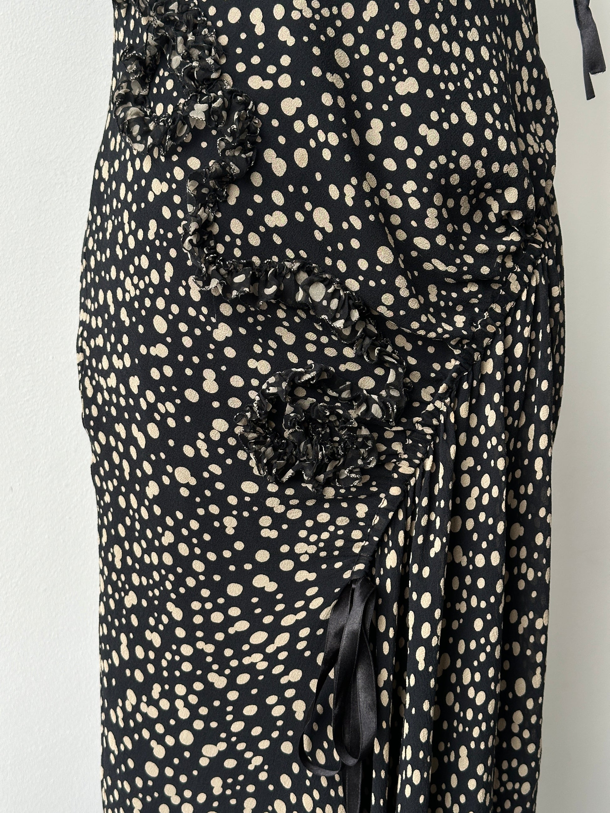 Vintage 2000s Silk Asymmetric Ruffle Print Dress - S-M