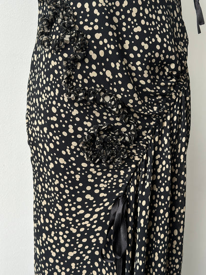 Vintage 2000s Silk Asymmetric Ruffle Print Dress - S-M