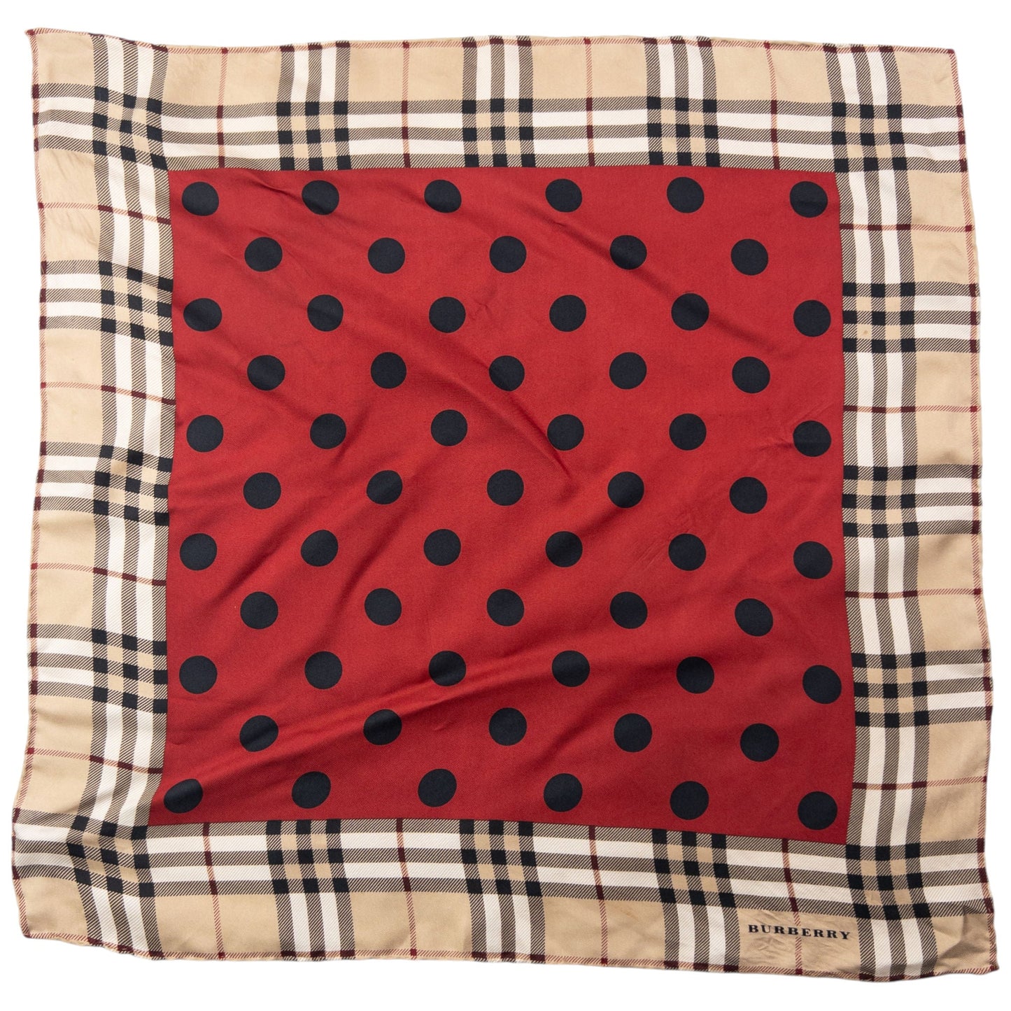 Vintage 2000s Burberry Nova Check Polka Dot Silk Scarf | O/S, Red