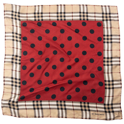 Vintage 2000s Burberry Nova Check Polka Dot Silk Scarf | O/S, Red