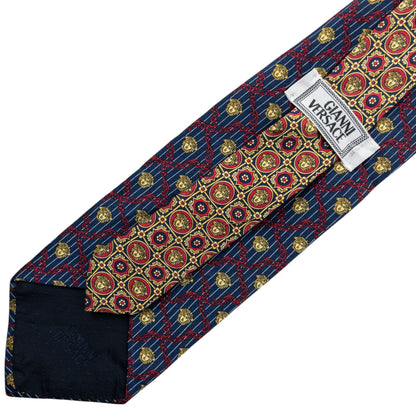 Vintage 90s Gianni Versace Medusa Pattern Silk Tie | O/S, Blue, Red, Gold