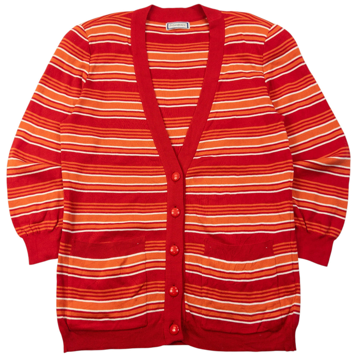 Vintage 80s YSL Yves Saint Laurent Striped Cardigan Womens Size M | Medium, Orange