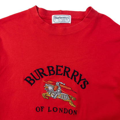 Vintage 90s Burberry Embroidered Thick Long Sleeve T Shirt Size S | Small, Red