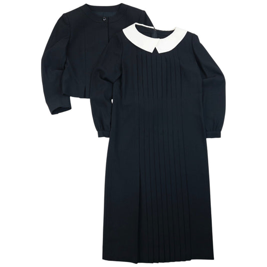 Vintage 90s Dior Modele Exportation Jacket & Pleated Dress Suit Set Womens Size M | Medium, Black