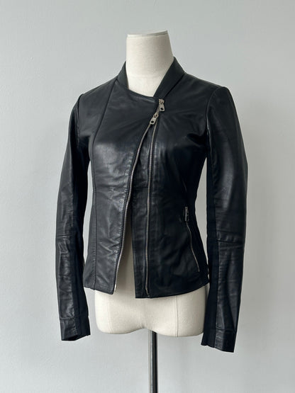 Emporio Armani Double Zip Fitted Lamb Leather Jacket - XS-S
