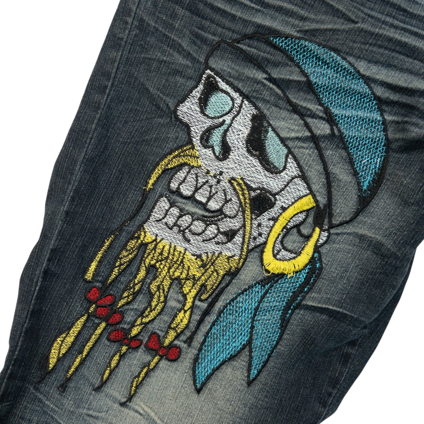 Vintage 2000s Embroidered Skull Pirate Japanese Denim Jeans Size W30 | W30, Multicoloured