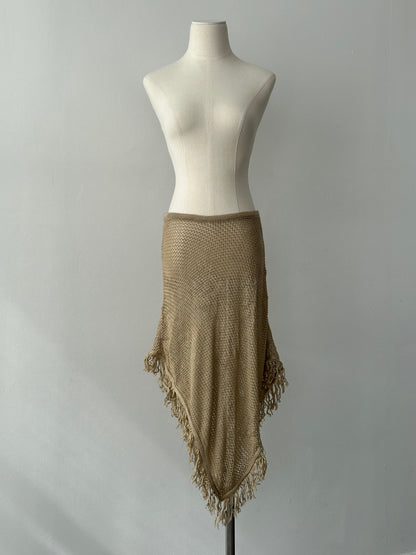 USA Vintage 1990s Open Knit Fringed Midi Skirt - W26