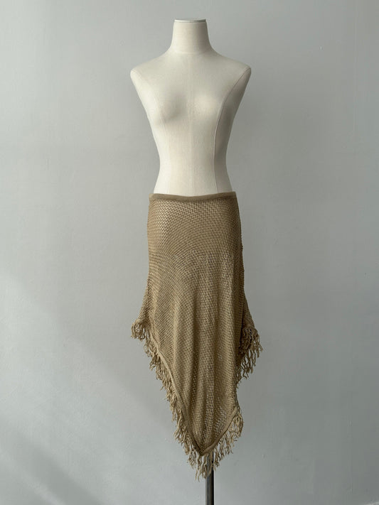 USA Vintage 1990s Open Knit Fringed Midi Skirt - W26