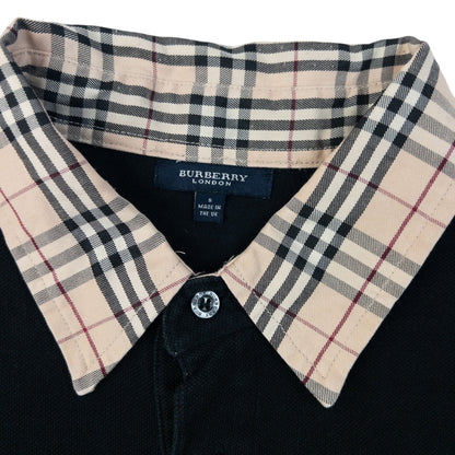 Vintage Burberry Nova Check Collar Long Sleeve Polo Shirt Size S | Small, Black