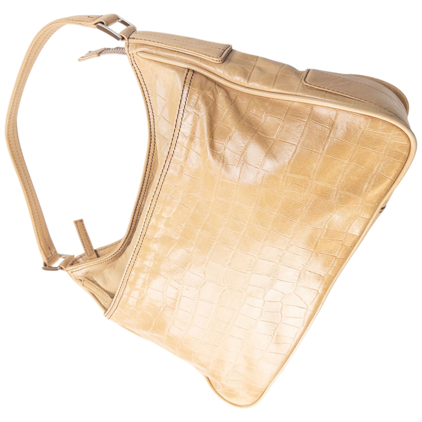 Vintage 90s Issey Miyake Crocodile Leather Shoulder Bag | O/S, Beige